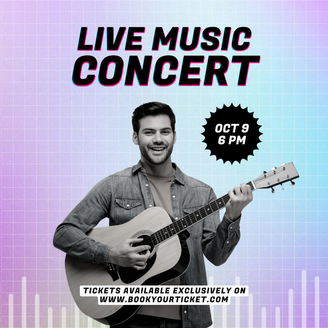 Designvorlage Bright Live Music Concert Promotion With Guitarist für Instagram