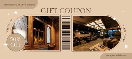 Furniture for Restaurant Gift Voucher Brown Coupon 3.75x8.25in Design Template