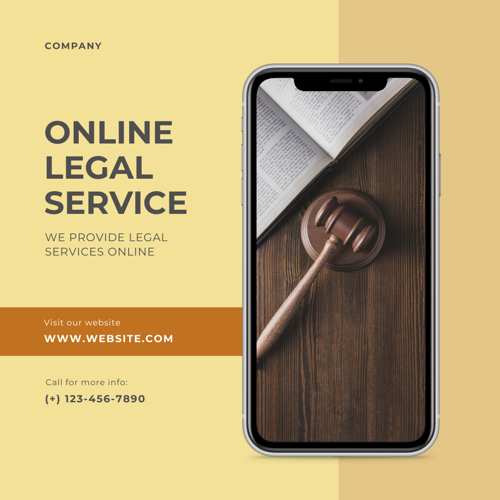 Online Legal Service Offer with Hammer on Screen Instagram tervezősablon