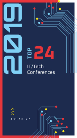 IT Conference Announcement with Computer circuit board Instagram Story Design Template