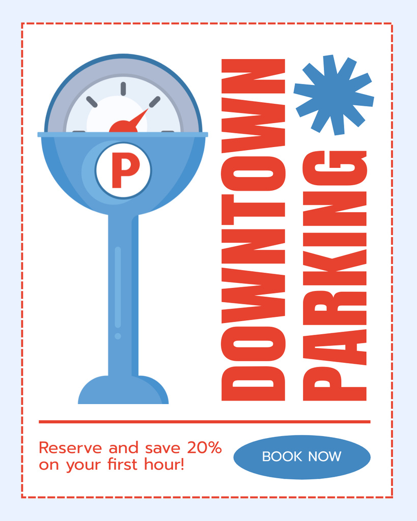 Discount for First Hour Downtown Parking with Parking Meter Instagram Post Verticalデザインテンプレート