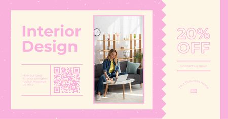 Designvorlage Discount Offer on Interior Design with Designer für Facebook AD