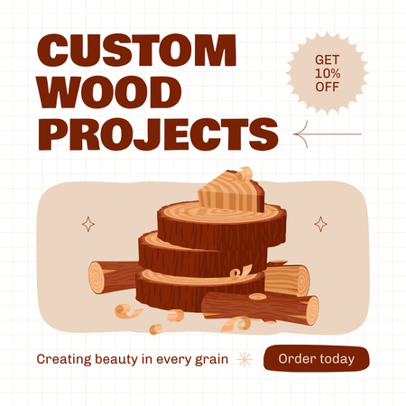 Plantilla de diseño de Oferta de pedido de proyectos de madera personalizados Instagram 