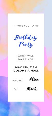 Születésnapi parti bejelentése világos akvarell mintával Invitation 9.5x21cm tervezősablon
