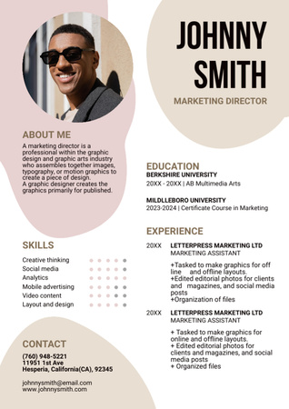 Marketing Director Skills With Work Experience Resume Design Template