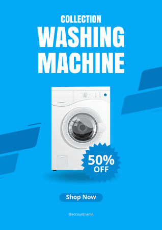 Washing Machines Collection Blue Poster Design Template