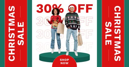 Karácsonyi divat ajánlat piros és zöld Facebook AD tervezősablon