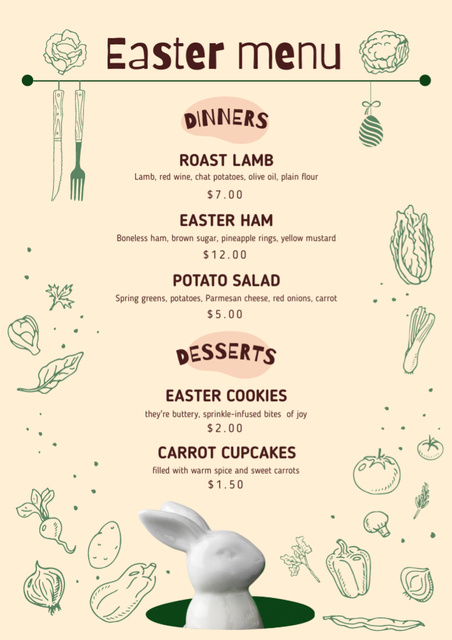 Offer of Easter Meals with Adorable Bunny Menu – шаблон для дизайну