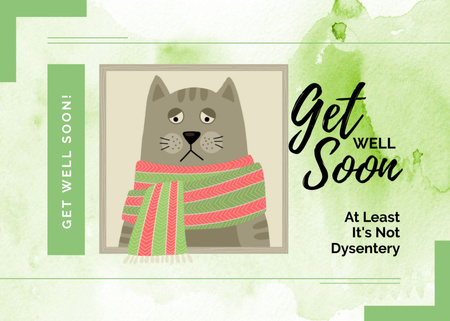 Surullinen sairas kissa huivikuviuksella ja toivottaa paranemista pian Postcard 5x7in Design Template