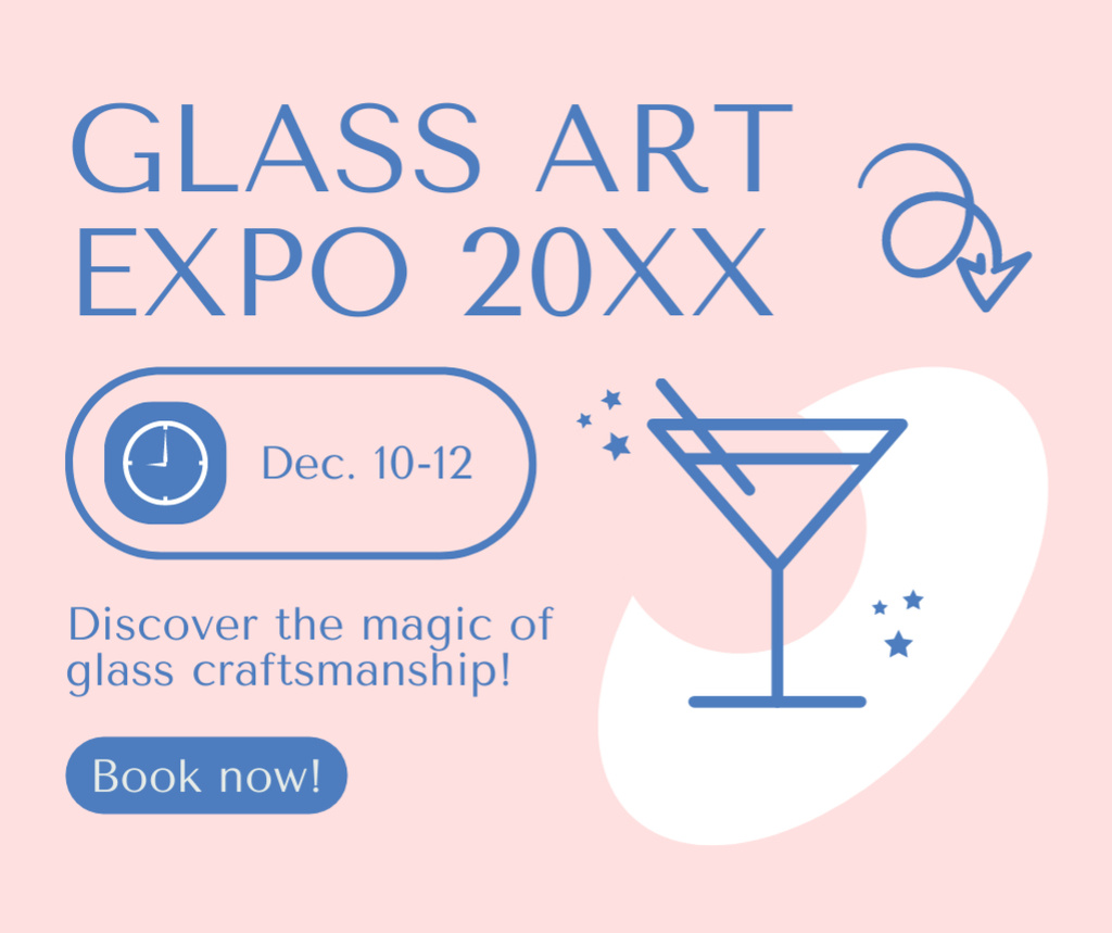 Glass Art Expositions Ad with Wineglass in Pink Facebook Tasarım Şablonu