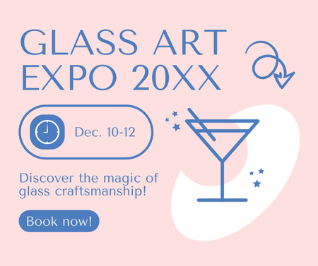 Template di design Annuncio di esposizioni d'arte in vetro con bicchiere di vino in rosa Facebook
