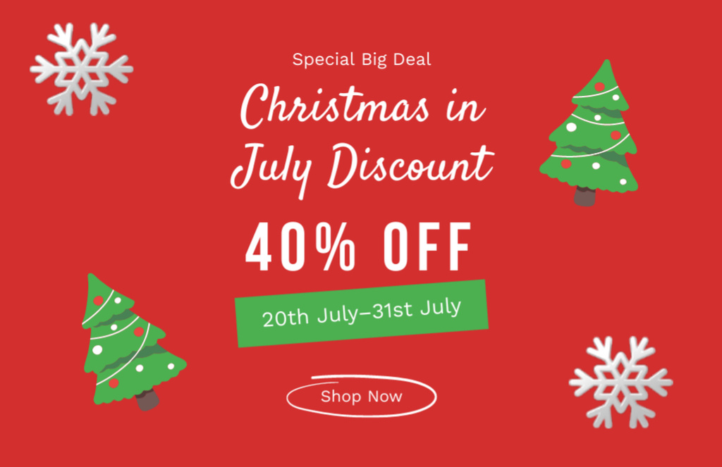 Ontwerpsjabloon van Flyer 5.5x8.5in Horizontal van Exciting Christmas in July Sale Ad on Red