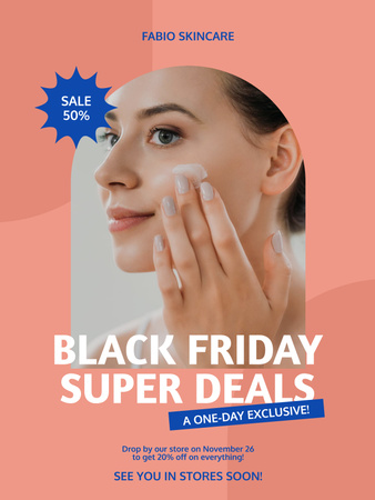Skincare Ad with Woman Applying Cream on Face Poster 36x48in Design Template