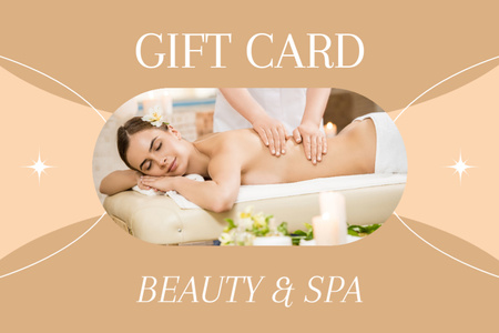 Designvorlage Massage-Center-Werbung mit hübscher Frau für Gift Certificate