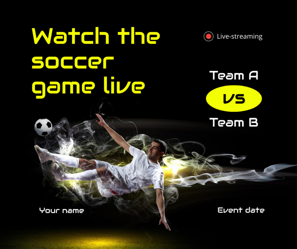 Soccer Game Online Stream Announcement Facebook Design Template