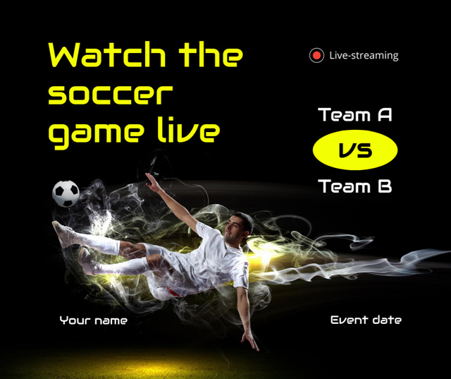 Soccer Game Online Stream Announcement Facebook Design Template