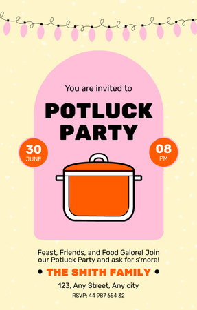 Potluck Party Ad s jednoduchou ilustrací Invitation 4.6x7.2in Šablona návrhu