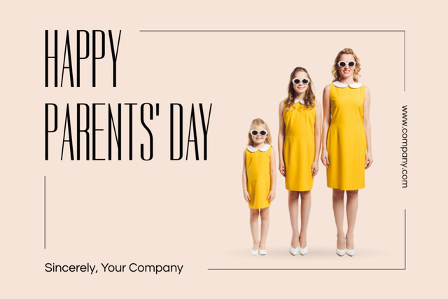 Platilla de diseño Happy Parents' Day with Stylish Family in Yellow Outfits Postcard 4x6in