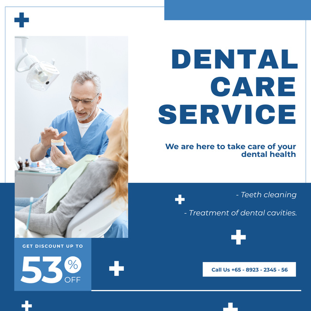 Dental Care Services with Patient with Doctor Instagramデザインテンプレート