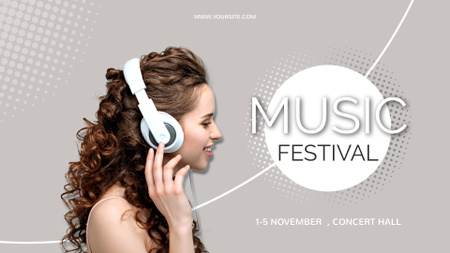 Music Festival Ad with Woman Wearing Headphones FB event cover Design Template