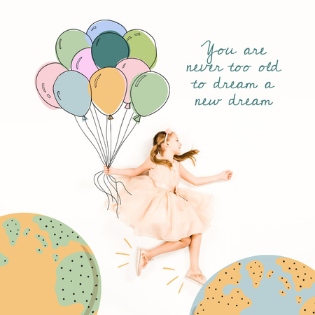 Designvorlage kleines mädchen mit luftballons für Instagram