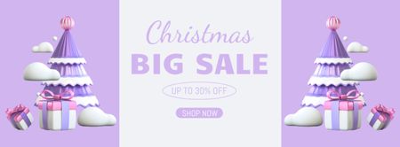 Designvorlage Christmas Big Sale Pastel Purple 3d Illustrated für Facebook cover