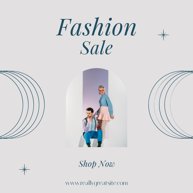 Fashion Sale Announcement with Stylish Attractive Couple Instagram Tasarım Şablonu