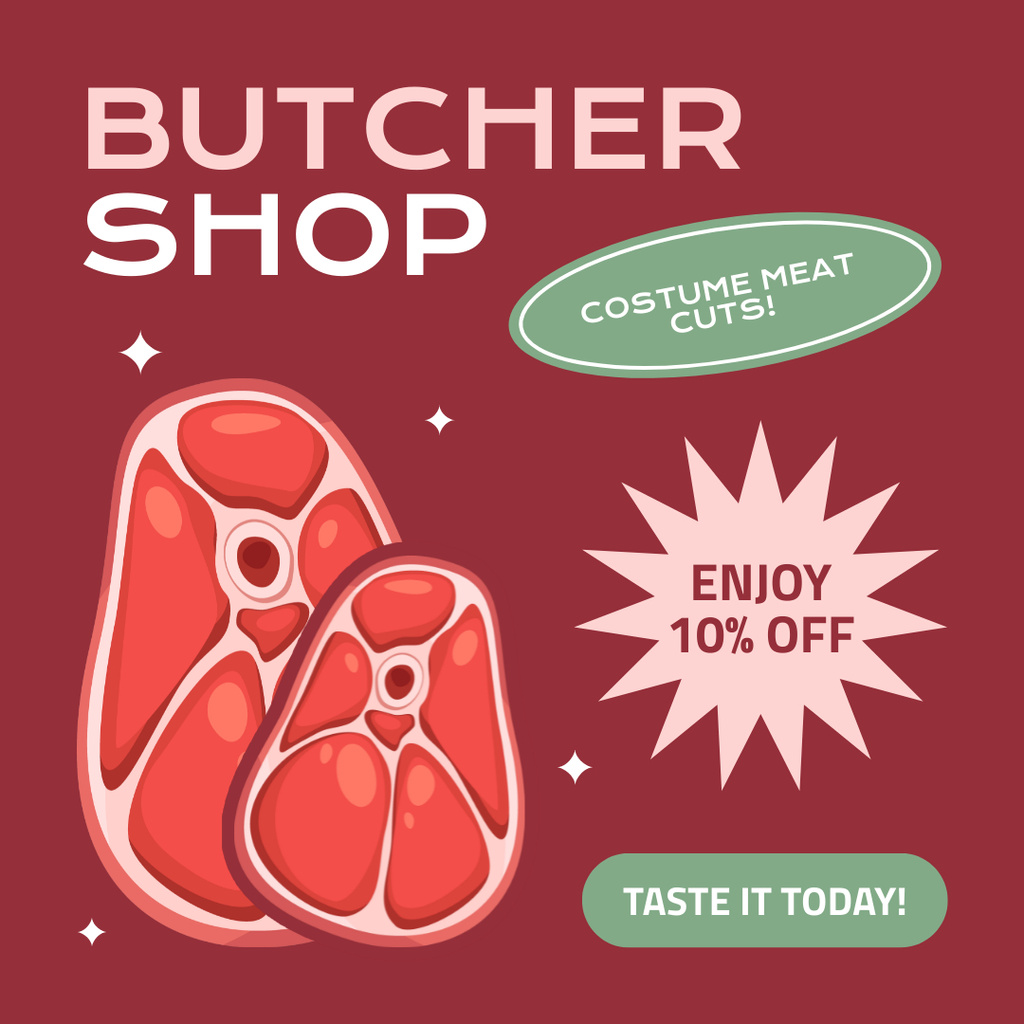 Designvorlage Discount on Custom Meat Cuts für Instagram AD