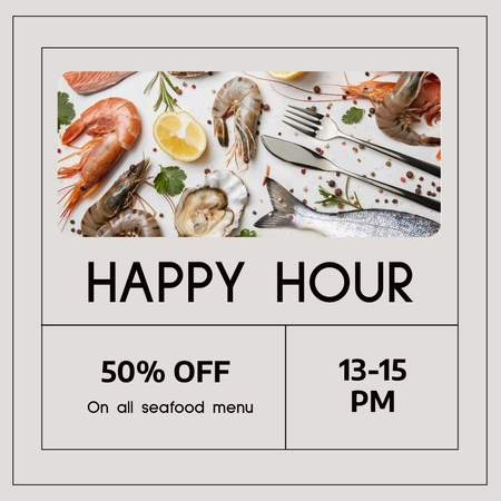 Ontwerpsjabloon van Instagram van Happy Hour-uitnodiging voor zeevruchtenmenu