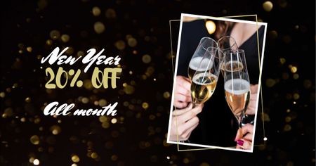 Designvorlage New Year Discount Offer with Champagne für Facebook AD