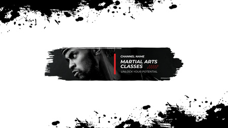 Designvorlage Anzeige für Kampfsportkurse mit selbstbewusstem Kämpfer für Youtube