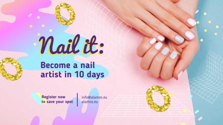 Hands with Pastel Nails in Manicure Salon FB event cover tervezősablon