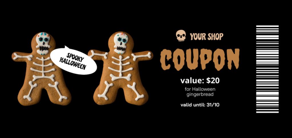 Funny Halloween Gingerbread with Bones Offer Coupon Din Large Design Template