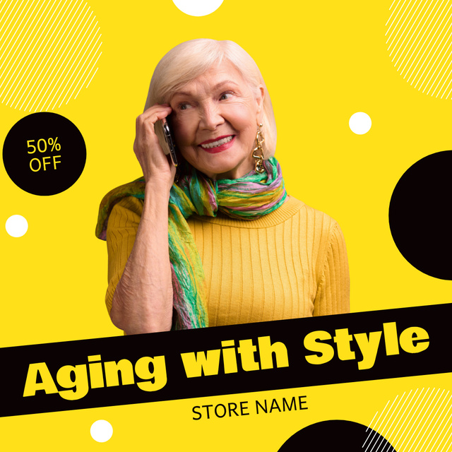 Designvorlage Age-friendly Fashion Style With Discount In Yellow für Instagram