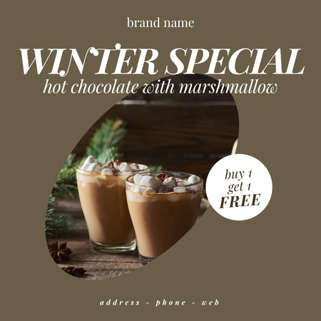 Announcement of Winter Promotion for Hot Chocolate with Marshmallows Instagram Design Template