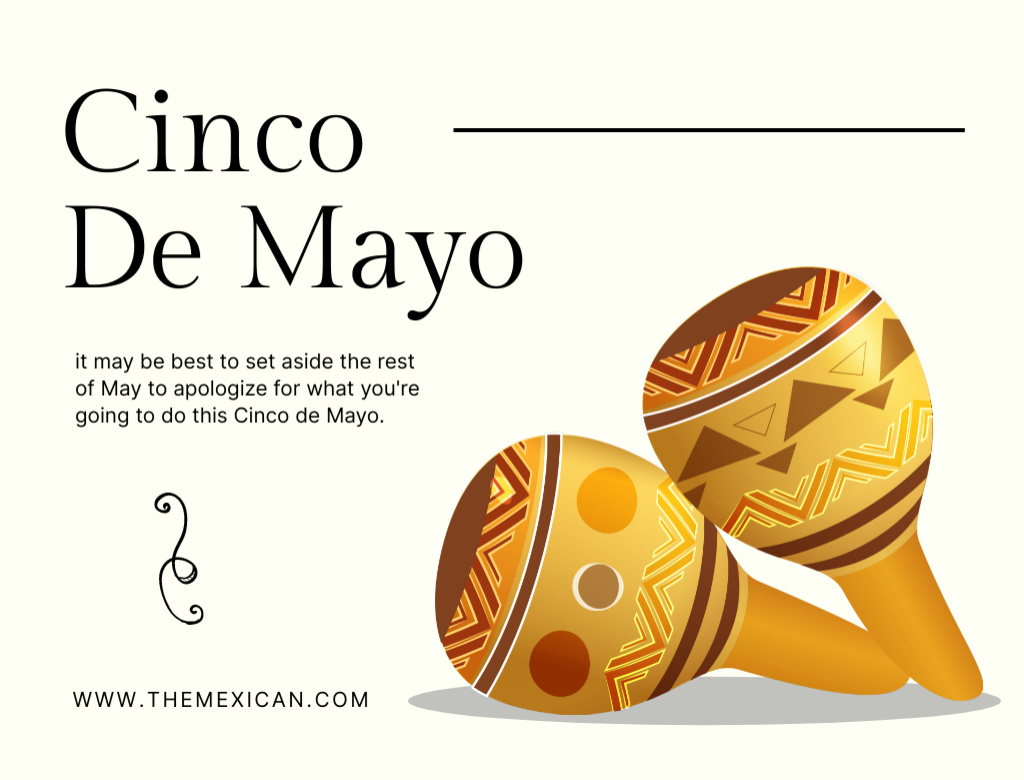Platilla de diseño Cinco de Mayo Holiday Inspirational Phrase With Maracas Postcard 4.2x5.5in