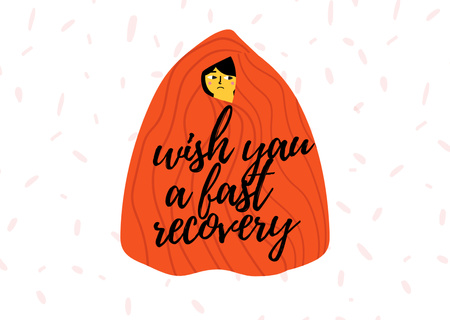 Cute Get Well Wish with Girl hiding in Blanket Card Design Template