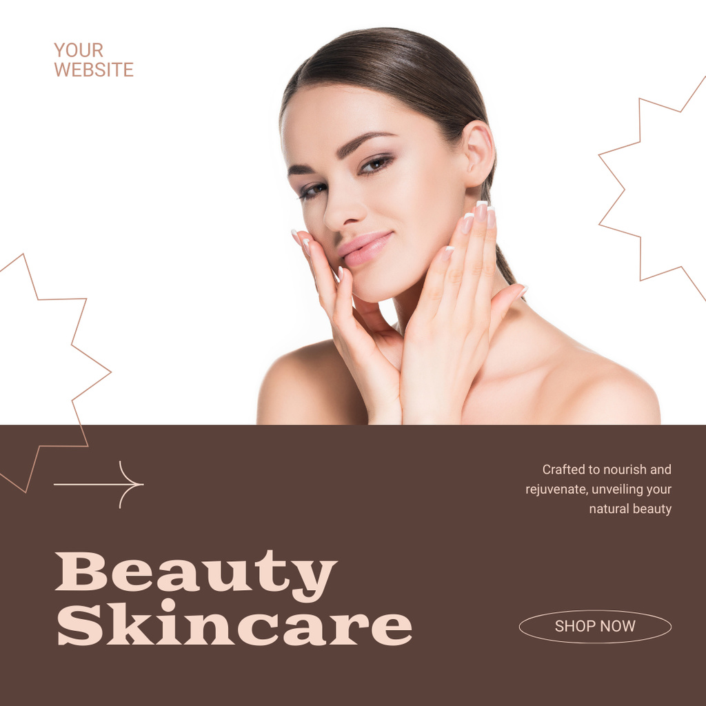 Beauty Skincare Cosmetics Ad with Smiling Woman  Instagram Design Template