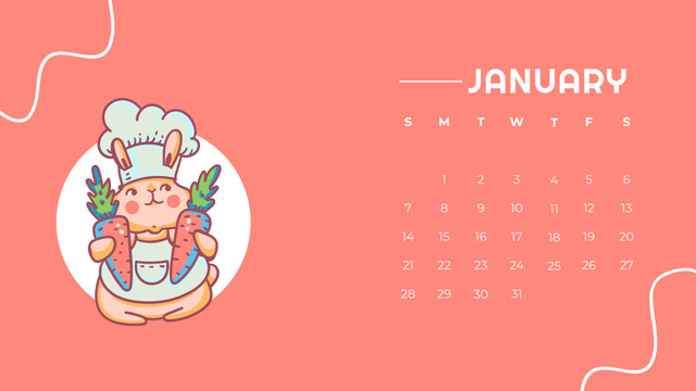 Illustration of Cute Funny Rabbit with Carrots Calendar – шаблон для дизайна