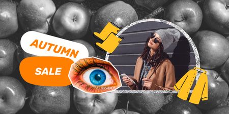 Autumn Sale Announcement with Woman in Stylish Outfit Twitter tervezősablon