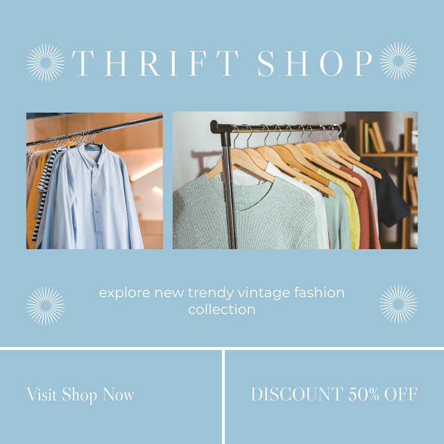 Thrift shop discount blue Instagramデザインテンプレート
