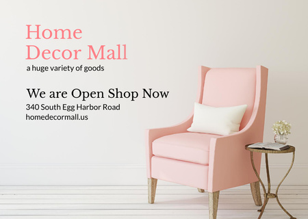 Home Decor Offer with Soft Pink Armchair Postcard Design Template