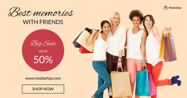 Fashion Sale Announcement with Cute Girlfriends Facebook ADデザインテンプレート