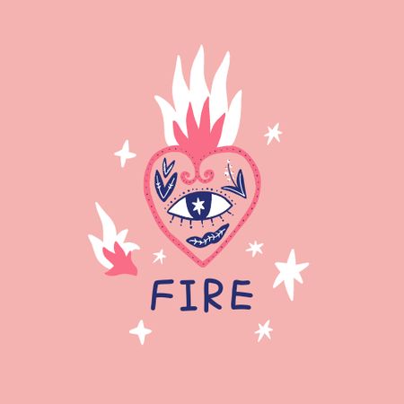 Emblem with Burning Heart on Pink Animated Logo Design Template