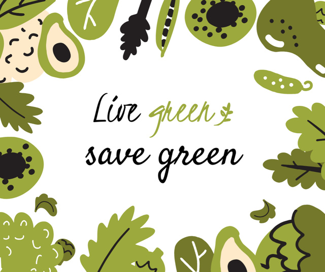 Green Lifestyle Concept in Fruits and Leaves frame Facebookデザインテンプレート