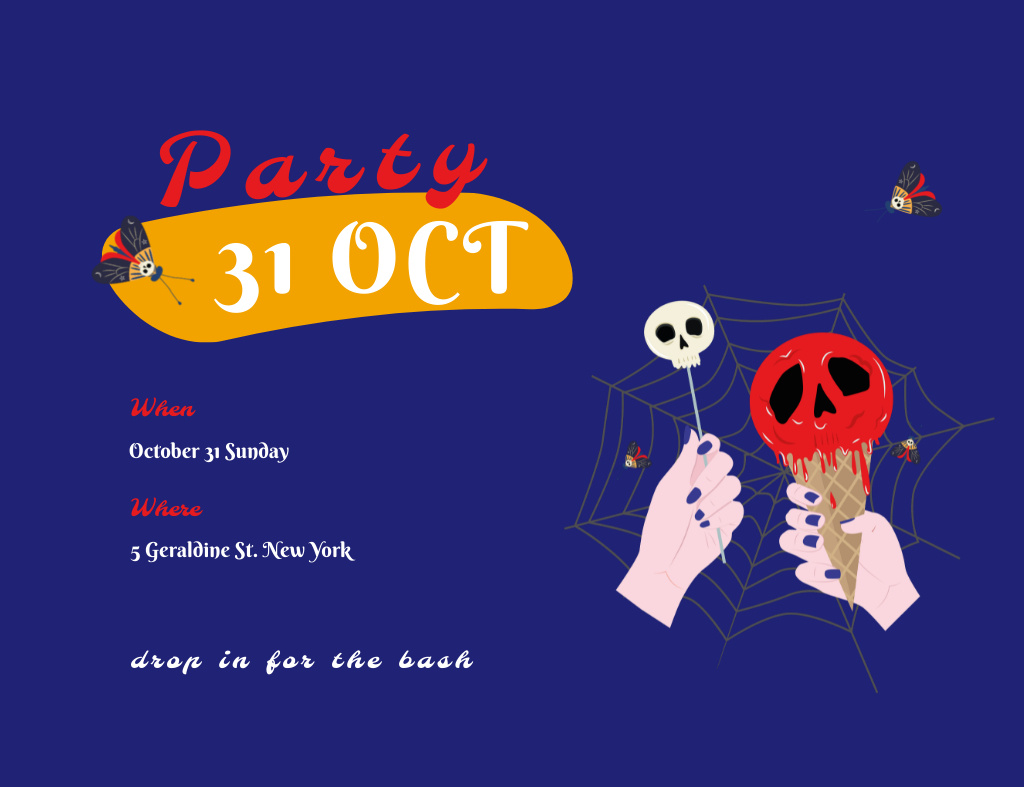 Ontwerpsjabloon van Invitation 13.9x10.7cm Horizontal van Halloween Party Announcement With Spooky Treats