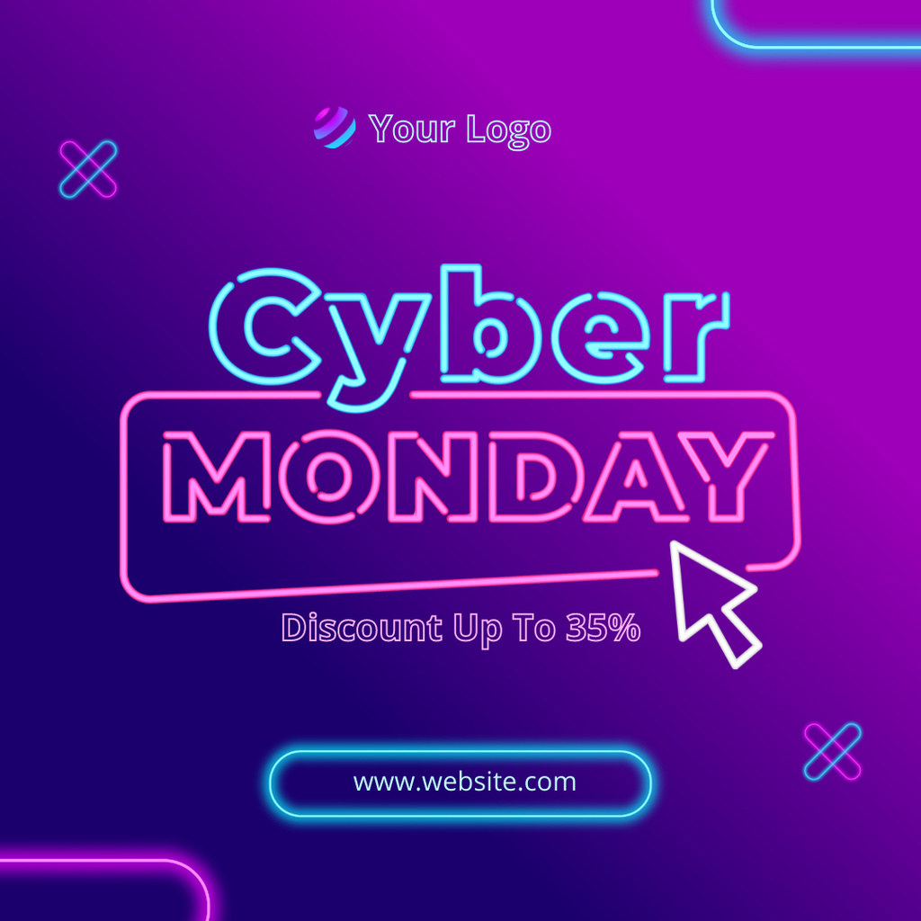 Modèle de visuel Cyber Monday Deals Announcement on Purple Gradient - Instagram