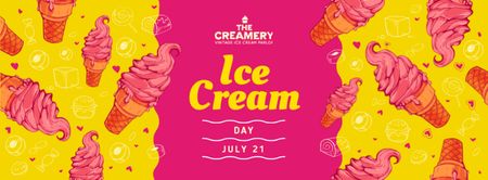 Ice Cream Day Ad on Pink and Yellow Facebook cover Design Template