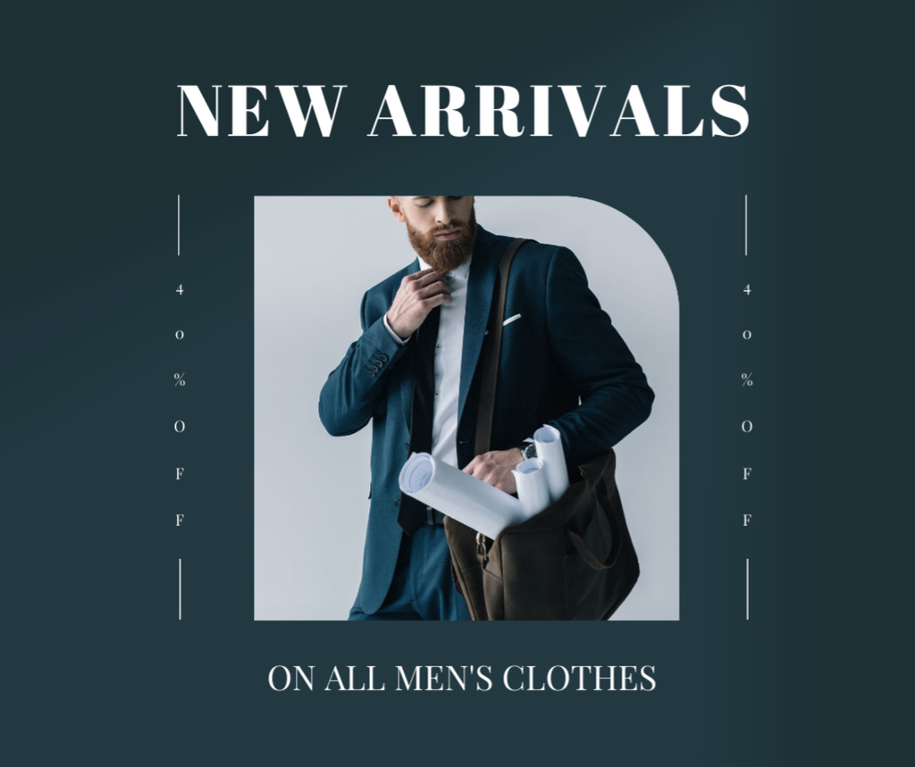Stylish Man in Suit holding Bag with Blueprints Facebook – шаблон для дизайна