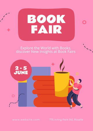 Cute Pink Ad of Book Fair Flayer – шаблон для дизайна